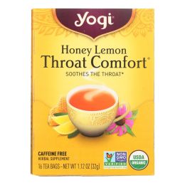 Yogi Throat Comfort Herbal Tea Caffeine Free Honey Lemon - 16 Tea Bags - Case of 6